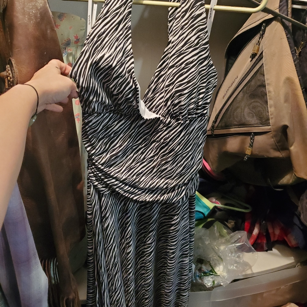 Zebra Halter Top Satin Short Dress